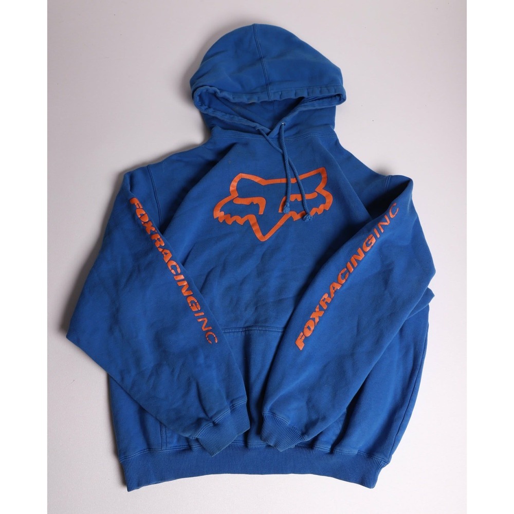 Fox Racing Inc Hoodie Mens Large Blue Orange Logo Pullover Sweatshirt L